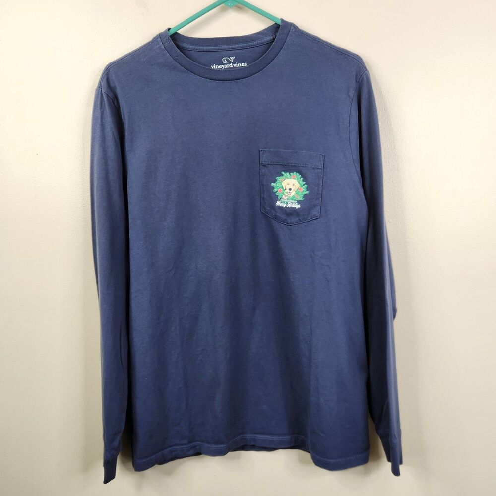 Vineyard Vines Mens Long Sleeve Happy Holidays Labrador Retriever Tee S